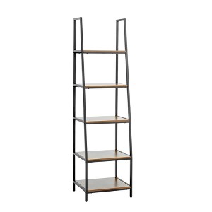 JOMEED CC80 Industrial Freestanding Durable 72 Inch 5 Tier Open Shelf Ladder Bookcase with Rubber Feet and Wall Bracket, Gray and Brown - 1 of 4