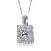 Guili White Gold Plated Pendant Necklace Featuring Princess Cut Cubic Zirconia Solitaire in a Double Halo Cluster for an Elegant Statement - 3 of 3