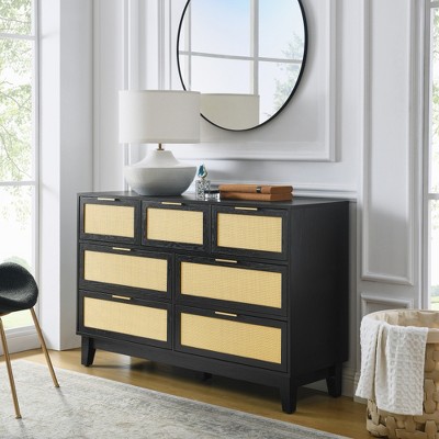 RISOKEYS Dresser for Bedroom, Rattan Dresser with 7 Drawers, Wide Boho Farmhouse Chest with spacious storage space,for Bedroom,Living Room