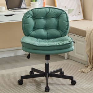 Armless-Office Desk Chair with Wheels, PU Leather Cross Legged Wide Chair, Comfortable Adjustable Swivel Task Chairs for Home Office-The Pop Home - 1 of 4