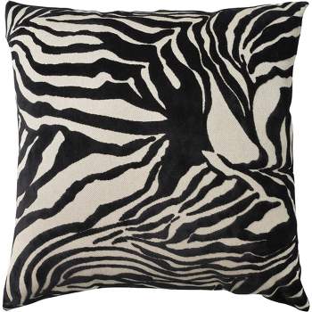 Mina Victory Sofia Jaquard Zebra Velvet 18" x 18" Black Indoor Throw Pillow