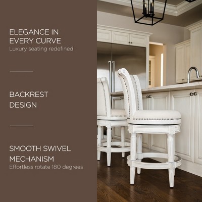 White Oak Swivel Counter Stool with Leather Upholstery