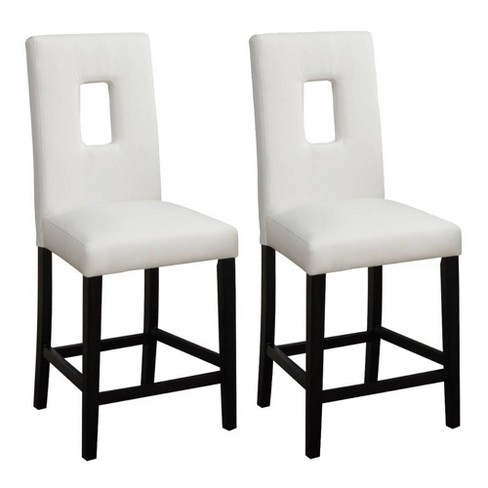 Set Of 2 Wooden Counter High Chairs With Cutout Back White