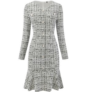 INSPIRE CHIC Women's Bodycon Mermaid Tweed Long Sleeve Elegant Cocktail Fishtail Dresses - 1 of 4