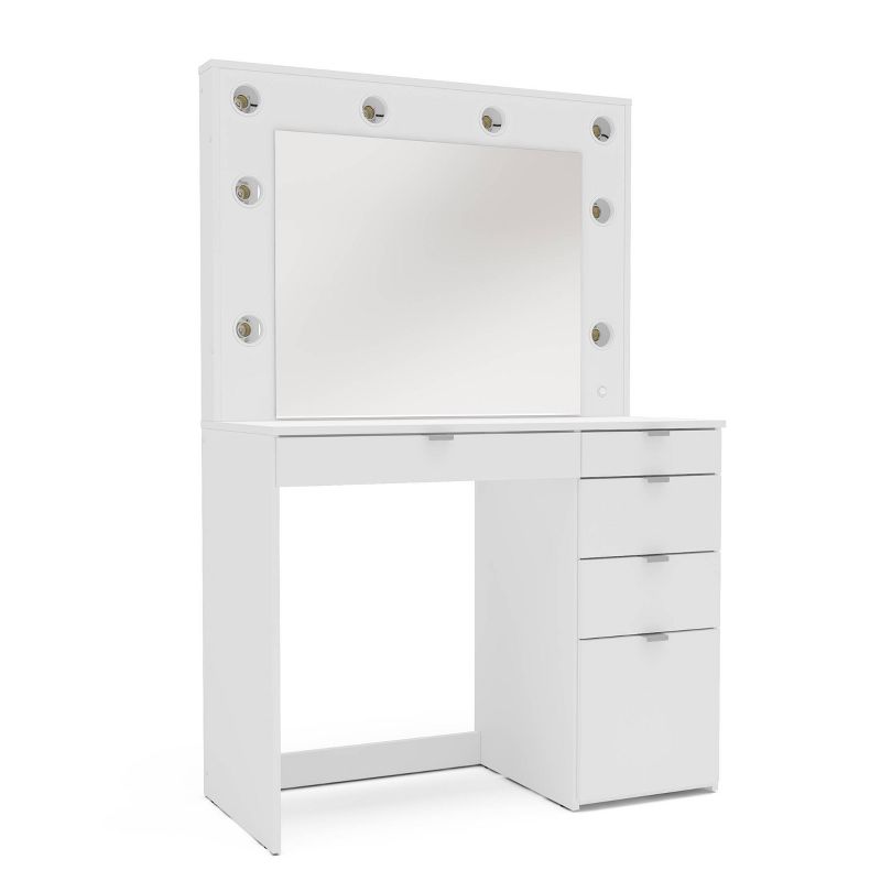 Harper Vanity Table with Lighted Mirror White - Polifurniture, 5 of 13