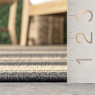 Charcoal and Tan Striped Indoor/Outdoor Synthetic Rug