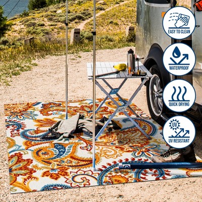 Paisley Orange and Multicolor Synthetic 4' x 6' Reversible Area Rug