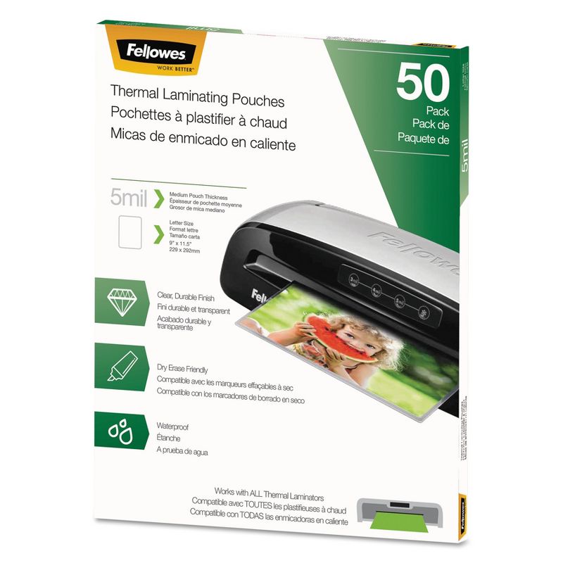 Fellowes Thermal Laminating Pouches Letter 5 mil 50/Pack 5744501, 1 of 4