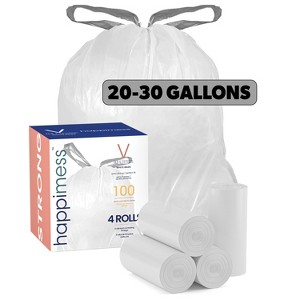 happimess 30 Gallon Drawstring Unscented Trash Can Liner, White (100-Count, 4-Rolls of 25 Liners) - 1 of 4