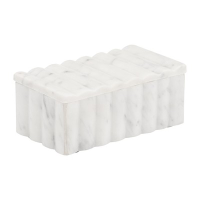 Sagebrook Home White Marble Storage Box Contemporary Ridged 7" x 3" Decorative Box with Lid Decorative Storage