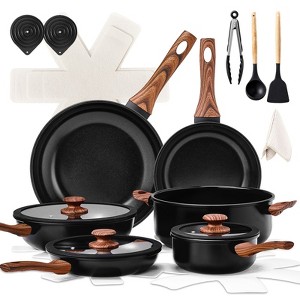SEVOBAL Pots and Pans 20-Piece Aluminum Cookware Set, Non-Stick Pots and Pans Set with Assembled Handles 6 Pots for Kitchen​, Black, 11"*11"*3" - 1 of 4