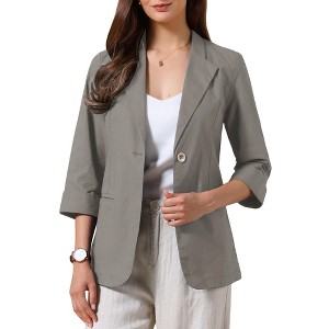 INSPIRE CHIC Women's Lapel Collar Summer 3/4 Sleeve Lightweight Business Back Slit Suit Blazer - 1 of 4