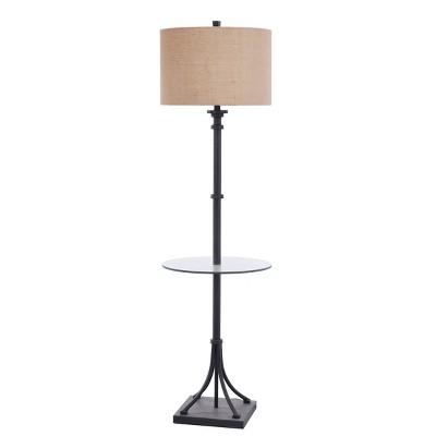 Tipton Farmhouse Iron Floor Lamp with Burlap Shade & Glass Table Bronze/Brown - StyleCraft