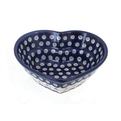 Blue Rose Polish Pottery Flowering Peacock Small Heart Bowl