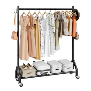 Rolling Clothes Rack with Hanging Rod & Side Hooks, Heavy-Duty Carbon Steel, 198 lbs Capacity - 1 of 4
