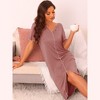 cheibear Women's Ruffled V-Neck Short Sleeve Pullover Pajama Midi Nightgown - 2 of 4