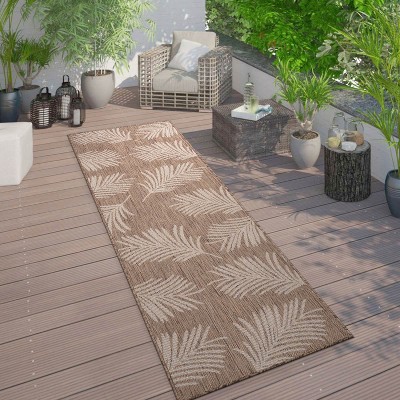 Brown Floral Synthetic Flat Woven Indoor/Outdoor Runner Rug 2'x7'