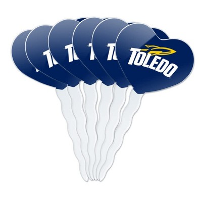 University of Toledo Rockets Logo Heart Love Cupcake Picks Toppers Decoration Set of 6