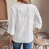 Coolmee Women's 3/4 Sleeve Shirt Eyelet Embroidery  Notched Neck Boho Blouse Top - 3 of 4