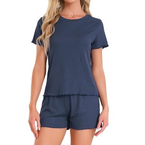 INSPIRE CHIC Women's Ribbed Knit Soft Short Sleeve Top and Shorts Ruffled Lounge Set Pajama Set with Pocket - 1 of 4