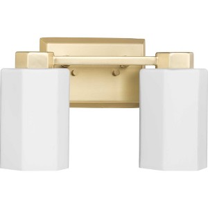 Progress Lighting Estrada 2-Light Vanity Light, Steel, Brushed Gold, Opal Glass - 1 of 3