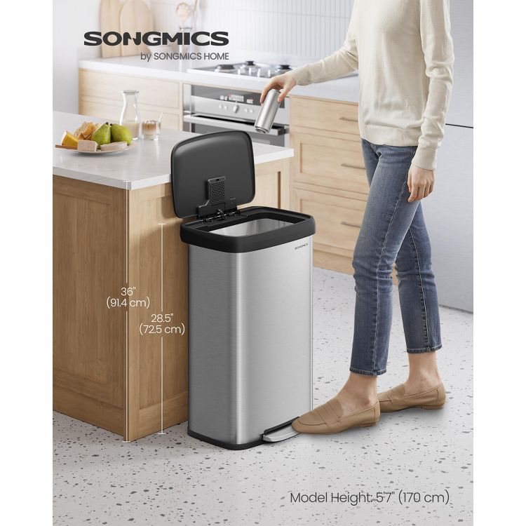 21-Gallon Stainless Steel Trash Can - Large Kitchen Garbage Bin with Stay-Open Lid, Odor Control & Foot Pedal, Space-Saving, Silver and Black, 1 of 6
