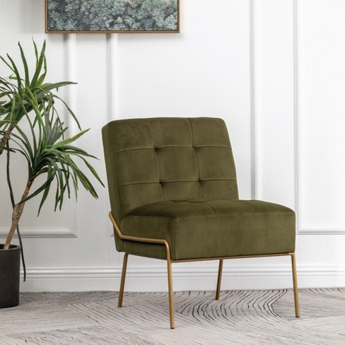 Eluxury Armless Tufted Accent Chair, Green Armless Accent Chair