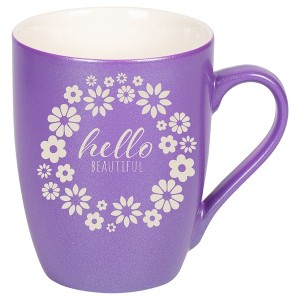 Elanze Designs Flower Wreath Hello Beautiful 10 Ounce Ceramic Laser-Etched Engraved Drinkware Mug, Metallic Passion Purple - 1 of 4