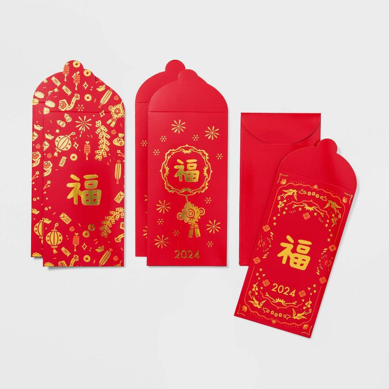 6ct Lunar New Year Mature Red Envelopes with Gold Foil, 1 of 4