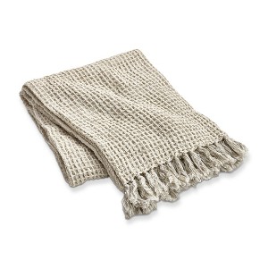 tag Chambray Cotton Decorative Throw for Sofa or Bed Beige, Beige with Fringe 50L x 60W in. - 1 of 2