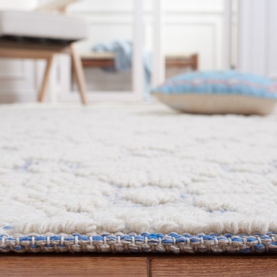 Ivory and Blue Hand-Knotted Wool 8' x 10' Area Rug