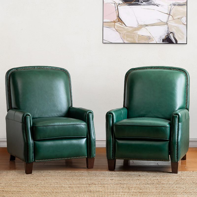 Set of 2 Deborah Modern Wooden Upholstery Modern Genuine Leather Recliner with Nailhead Trim for Living Room and Bedroom  | ARTFUL LIVING DESIGN, 2 of 11