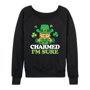 Women's - Garfield - Charmed I'm Sure Lightweight French Terry Wide Neck Long Sleeve Shirt - 1 of 4