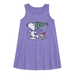 - Peanuts - Snoopy Woodstock Skate Graphic Sleeveless Aline Dress - 1 of 4