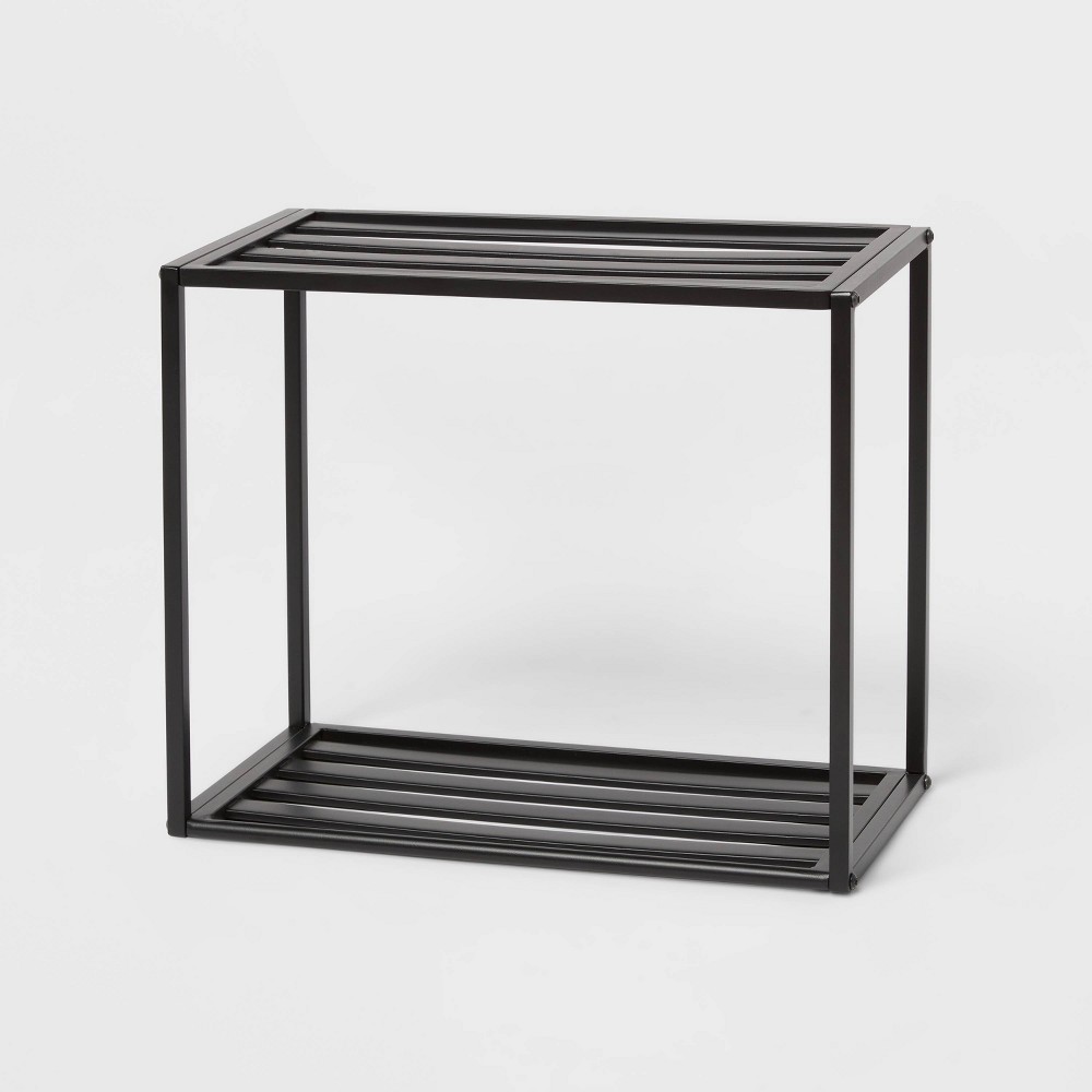 Photos - Garden & Outdoor Decoration Wall Shelf Black Metal - Brightroom™: 2-Tier Storage, Open Cubes, No-Tool Assembly, 14.7" H x 18.1" W