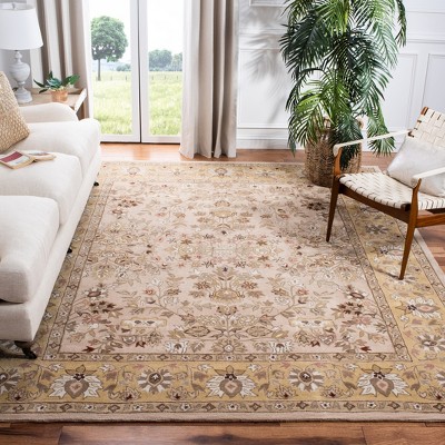 Ivory and Gold Hand-Knotted Wool Rectangular Area Rug, 8' x 10'