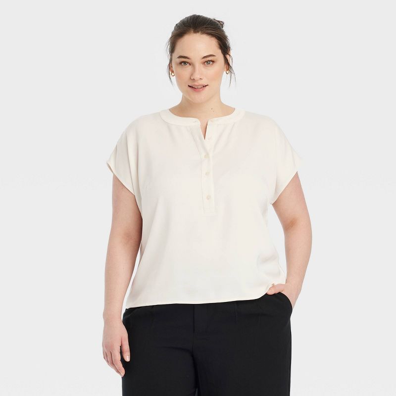 Women's Button Short Sleeve V-Neck Blouse - A New Day™, 1 of 5
