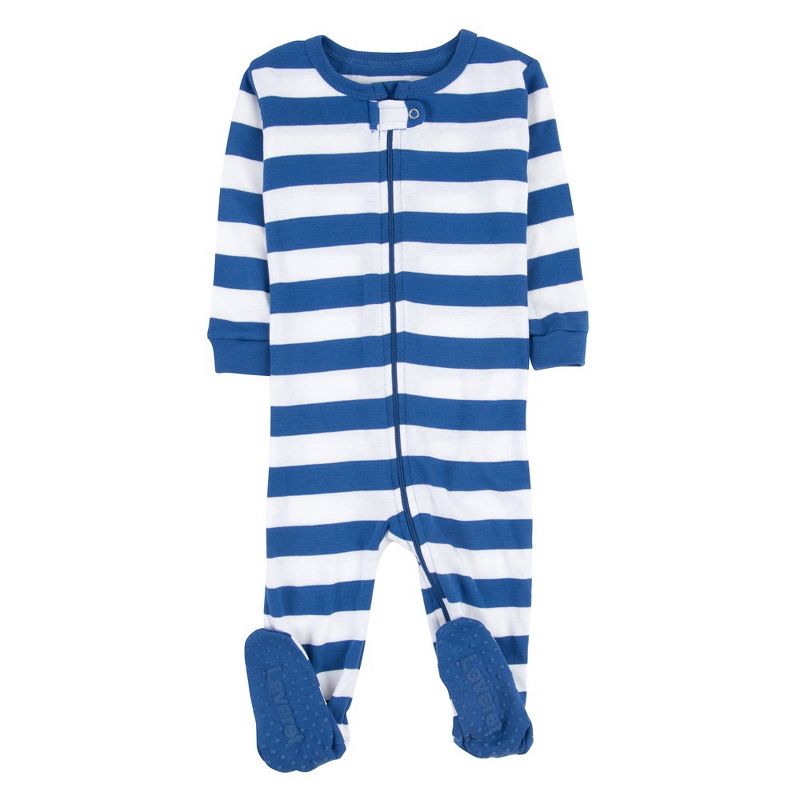 Leveret Kids Footed Boys Striped Cotton Pajamas, 4 of 10