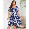 Women's V - Neck Floral Dress with Asymmetric Hem, Short - Sleeve Flowy Midi Dress for Casual & Summer Outings - 4 of 4