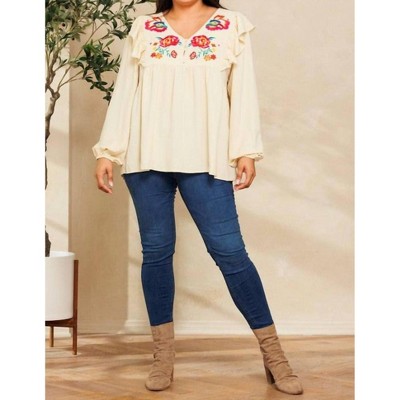 Women's V-Neckline Embroidered Blouse - Oddi