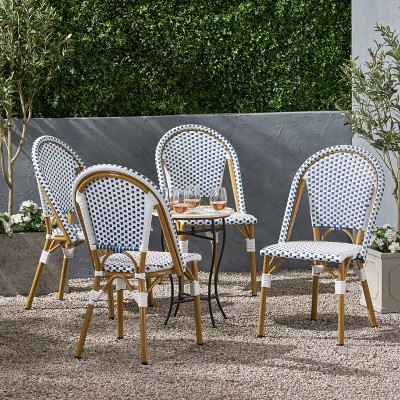 Set of 4 Blue and White Bamboo Print Armless Bistro Chairs