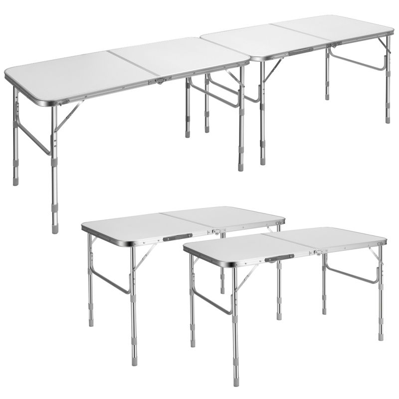 Tangkula Set of 2 Folding Tables Portable Picnic Table w/Height Adjustable White, 1 of 6