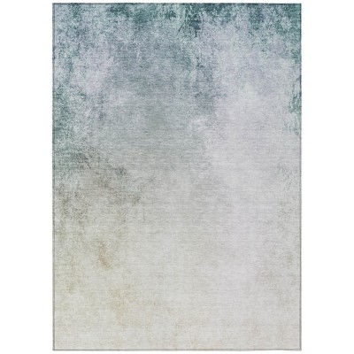 Beige Sky Blue And Teal Blue Ombre Washable Indoor Outdoor Area Rug