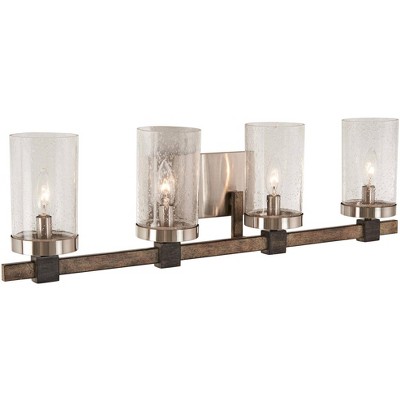 Minka Lavery Industrial Wall Light Brushed Nickel Hardwired 31" 4-Light Fixture Clear Seeded Glass Shade for Bathroom Living Room