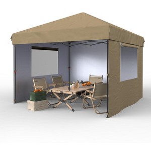 10x10 Pop Up Canopy with 3 Sidewalls - Easy Up Camping Tent with One Button Push Setup for Deck, Garden, Sports, Beach, Party - 1 of 4