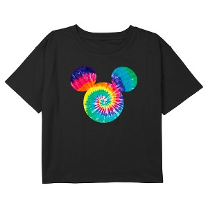 Girl's Mickey & Friends Colorful Tie-Dye Mickey Mouse Logo Crop Top T-Shirt - 1 of 3