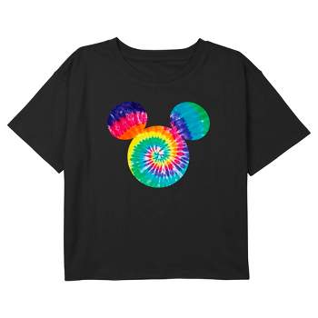 Girl's Mickey & Friends Colorful Tie-Dye Mickey Mouse Logo Crop T-Shirt