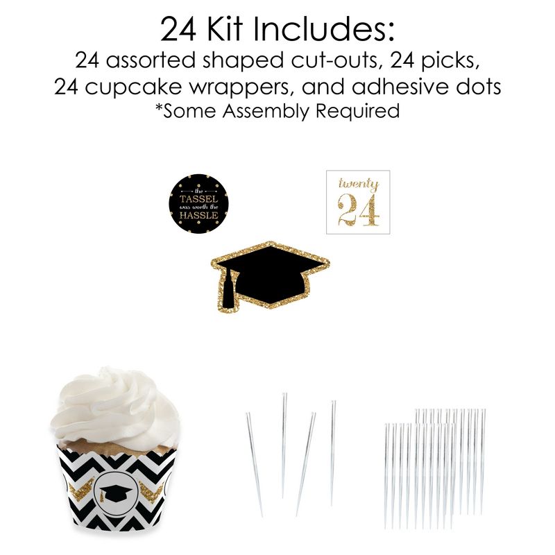 Big Dot of Happiness 2024 Gold Graduation Cupcake Decoration - Party Cupcake Wrappers and Treat Picks Kit - Set of 24, 5 of 8