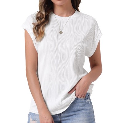 INSPIRE CHIC Women's Summer Cap Sleeve Crew Neck Solid Knit Casual Basic Textured Top