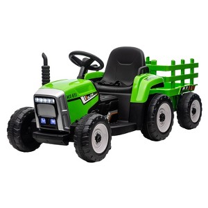 12V Kids Electric Tractor with Trailer, Ride On Car w/Remote, 7-LED Lights, 3-Speed Shift, MP3/USB, Tread Tires,25W - 1 of 4